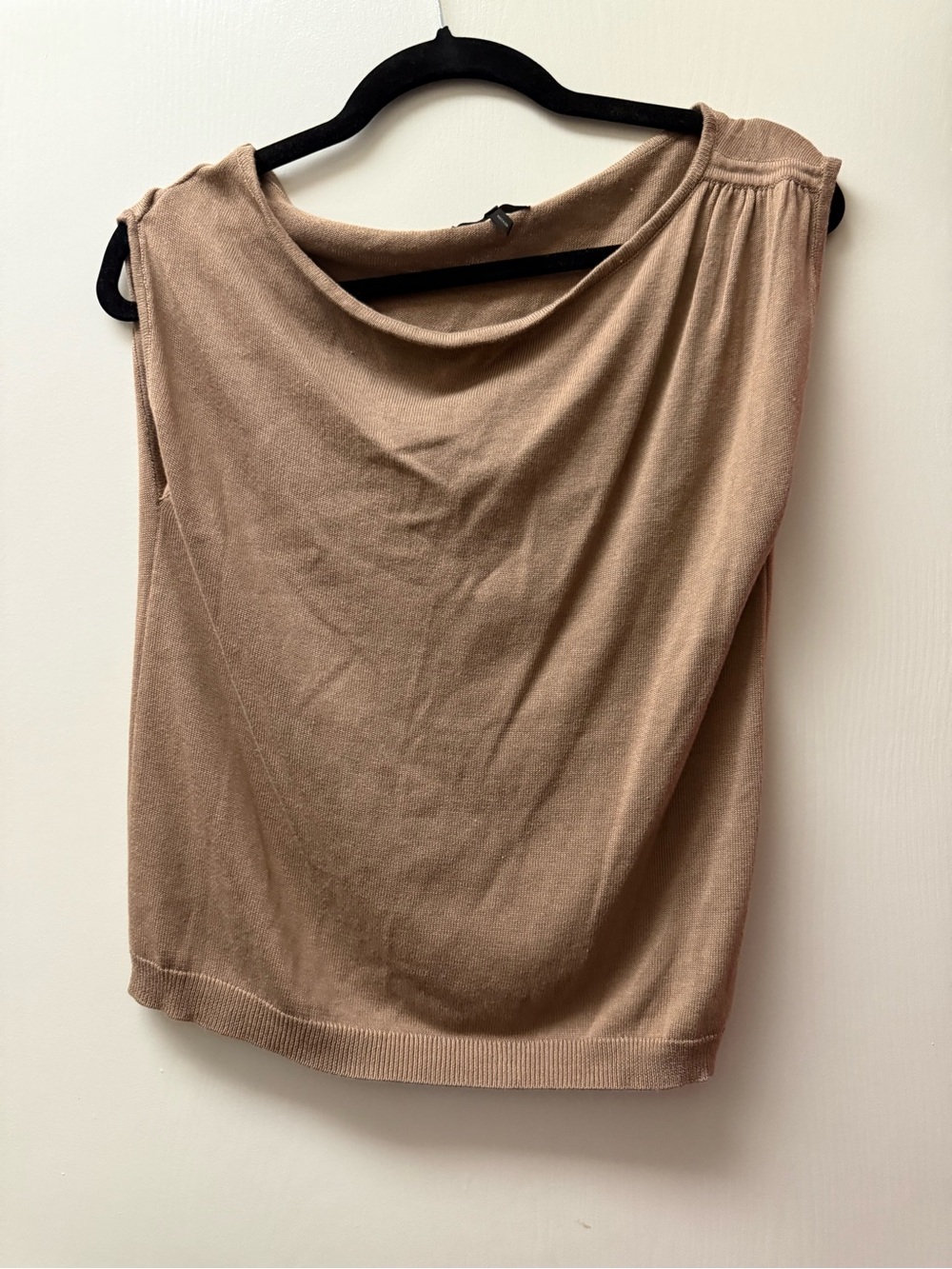 Sleeveless Drape Neck Blouse in Camel Tan